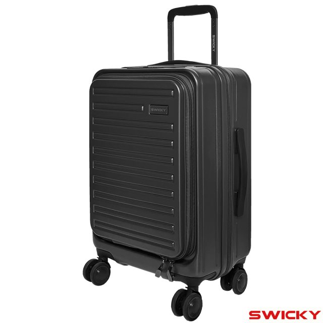 【SWICKY】20吋前開式奢華旅途系列登機箱/行李箱(深灰)