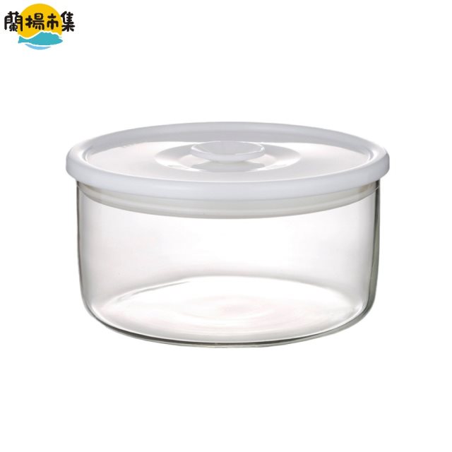 【日本iwaki】耐熱玻璃微波密封保鮮罐 圓形白蓋 350ml(高6.5CM)(原廠總代理)#雙11