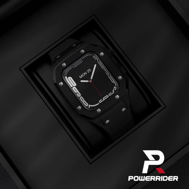 【PowerRider】 水果 Apple Watch 鋁合金錶殼+矽膠錶帶-黑