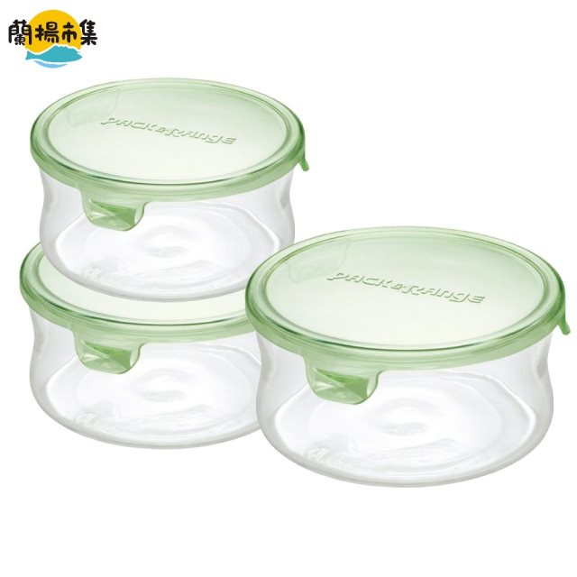 【日本iwaki】圓型耐熱玻璃保鮮盒 3入組(綠色) 380ml+840ml+1.3L(原廠總代理)#雙11