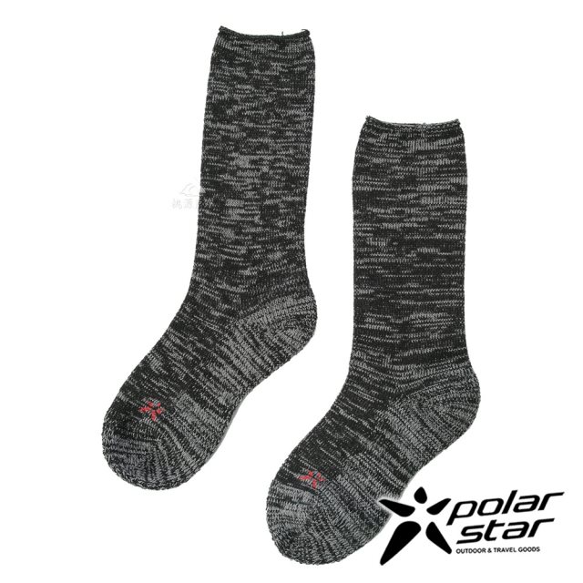 【PolarStar 桃源戶外】麻花保暖堆堆襪-黑 (3入組)