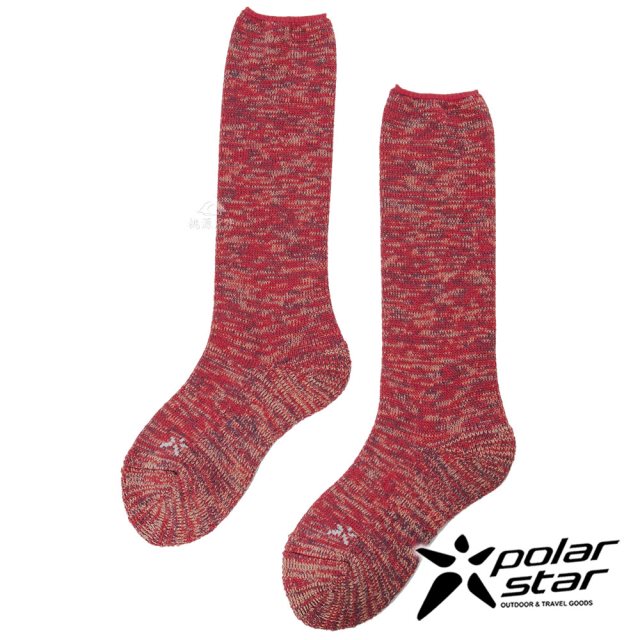 【PolarStar 桃源戶外】麻花保暖堆堆襪-紅 (3入組)