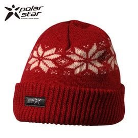 【PolarStar 桃源戶外】反摺雪花羊毛保暖帽-紅