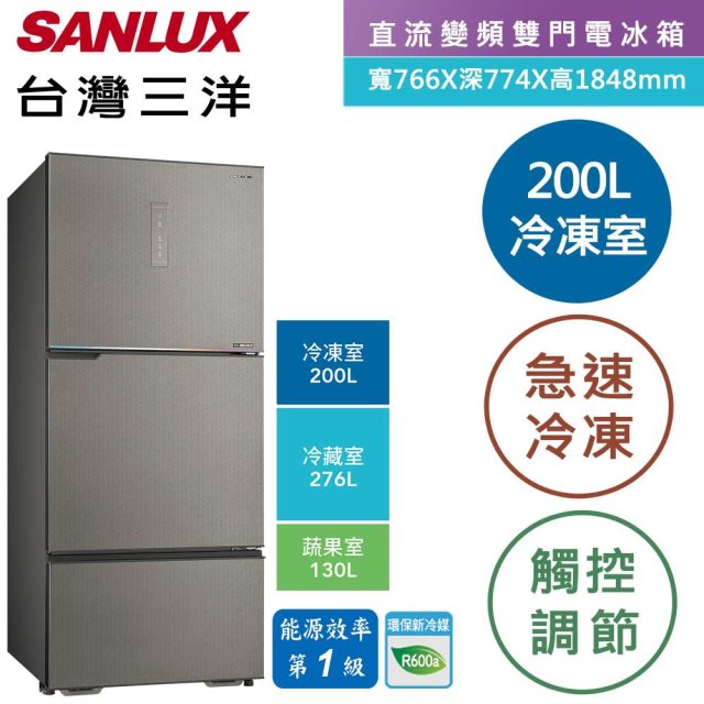 【台灣三洋SANLUX】606L 變頻大冷凍室一級三門電冰箱(E晶鑽銀)(含拆箱定位+舊機回收)