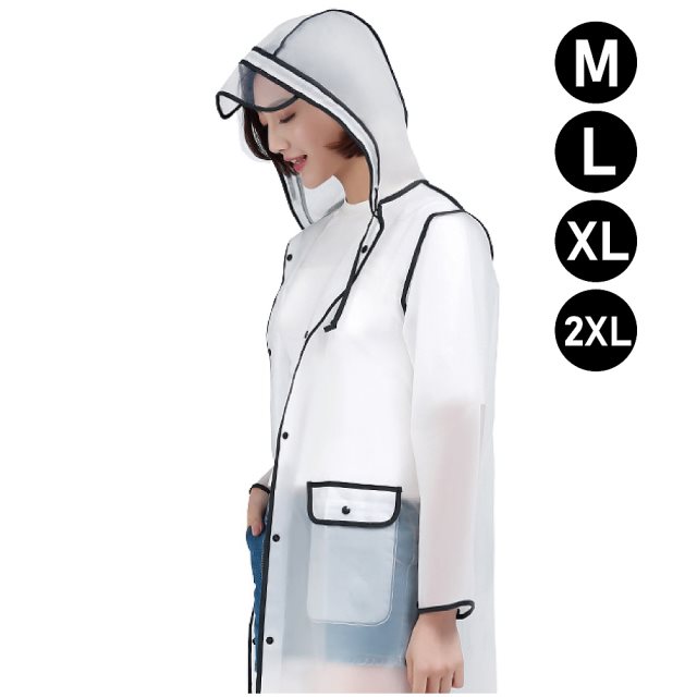 【生活良品】EVA口袋設計黑邊透明雨衣x1件(附贈防水收納袋,車用備品) (4款尺寸)