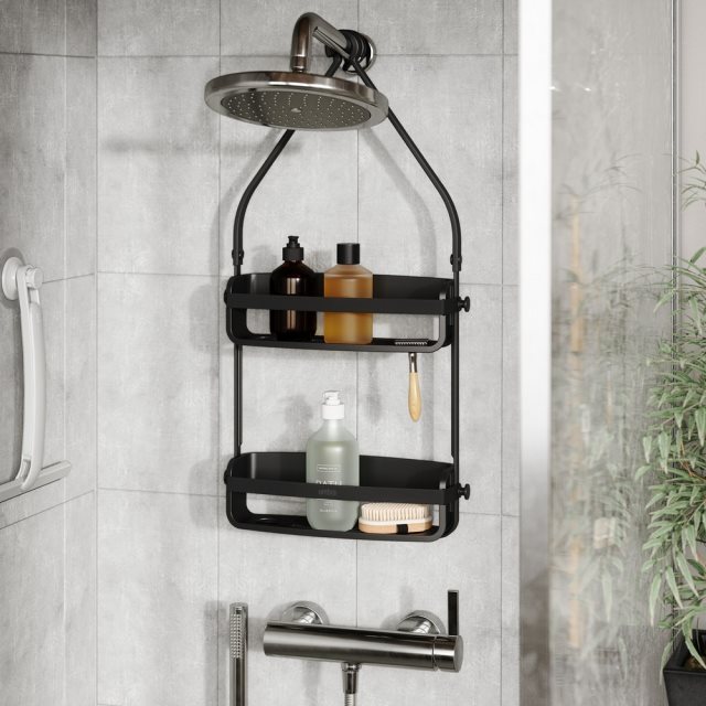 【Umbra】Flex吊掛式浴室雙層瀝水置物架(墨黑)