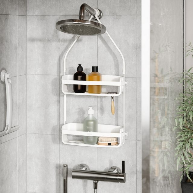 【Umbra】Flex吊掛式浴室雙層瀝水置物架(雲朵白) | 浴室收納架 瓶罐置物架