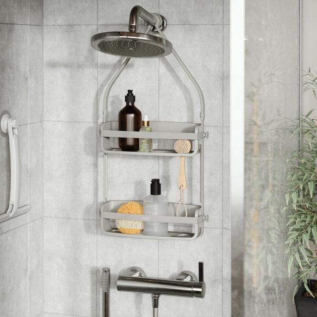 【Umbra】Flex吊掛式浴室雙層瀝水置物架(昏灰) | 浴室收納架 瓶罐置物架