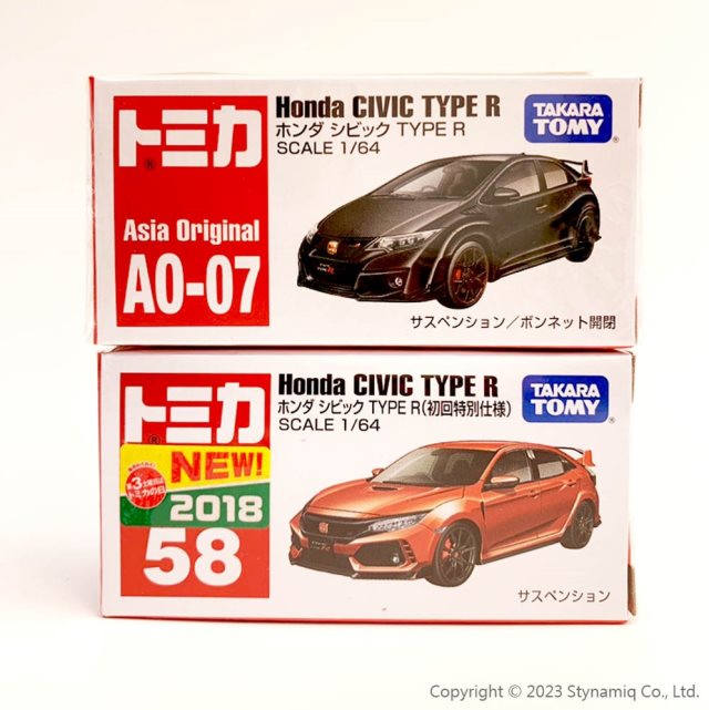 國都嚴選【TOMICA】 No.58 初回版 & AO-07 2件組 Honda CIVIC Type R 新車貼 #絕版品