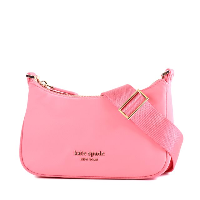 【Kate Spade】 專櫃款 高密度尼龍拉鍊斜背包-粉色