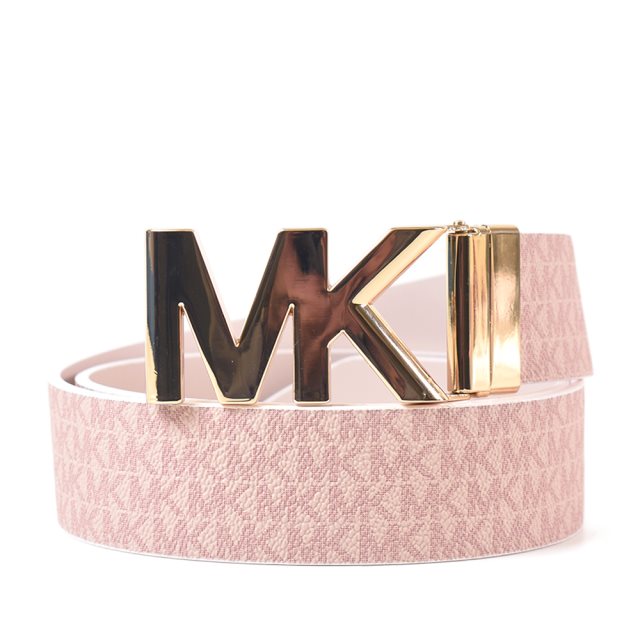 【Michael Kors】專櫃女款 緹花LOGO雙面用寬版皮帶-粉色
