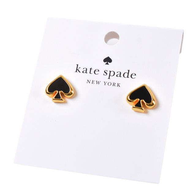 【KATE SPADE】 琺瑯桃心針式耳環-黑色