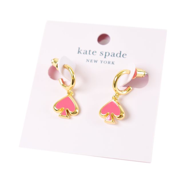 【KATE SPADE】 桃心墜飾針式耳環-粉色