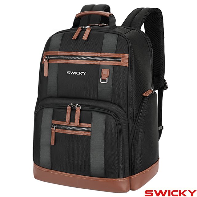 【SWICKY】復古英式風格大容量後背包/旅遊背包/辦公包 (黑)