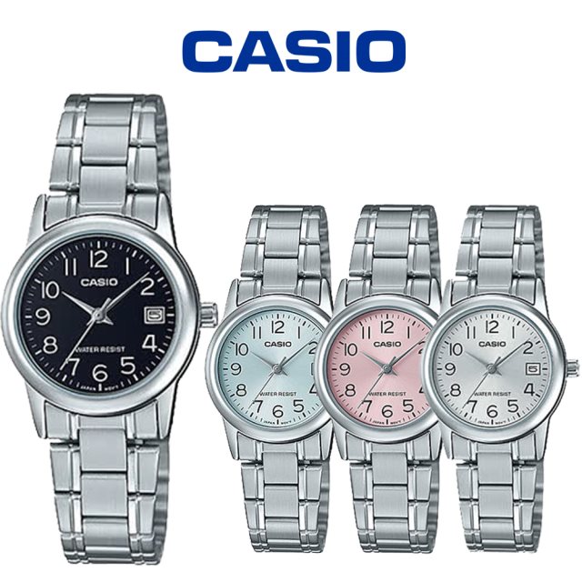 【CASIO 卡西歐】LTP-V002D 簡約數字小錶面日期顯示鋼帶錶