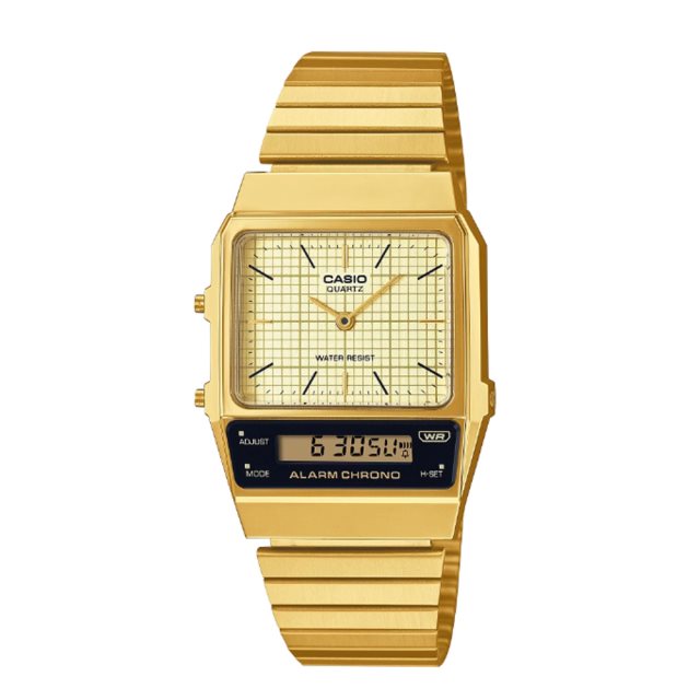【CASIO 卡西歐】AQ-800EG-9A 簡約復古懷舊雙顯多功能電子鐵手錶
