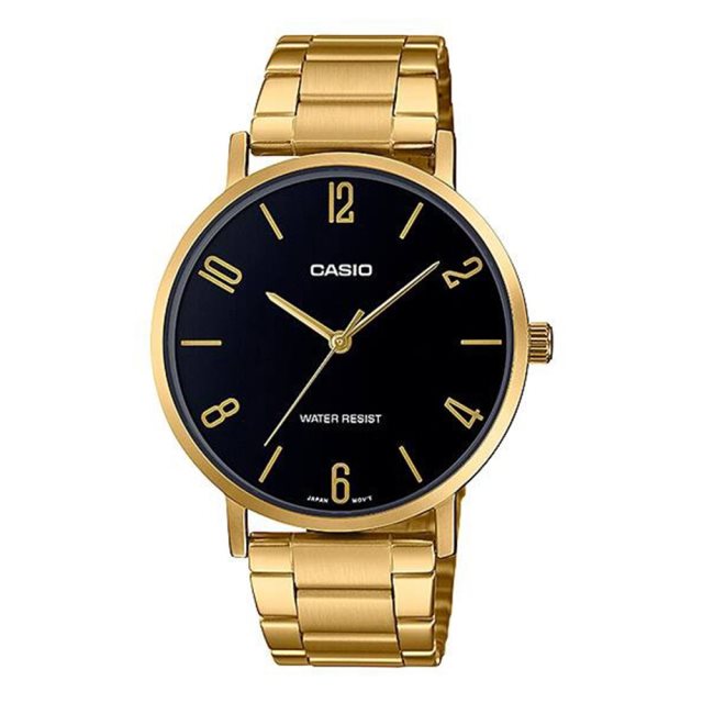 【CASIO 卡西歐】指針錶不鏽鋼錶帶MTP-VT01G-1B2黑色錶面高尚手錶