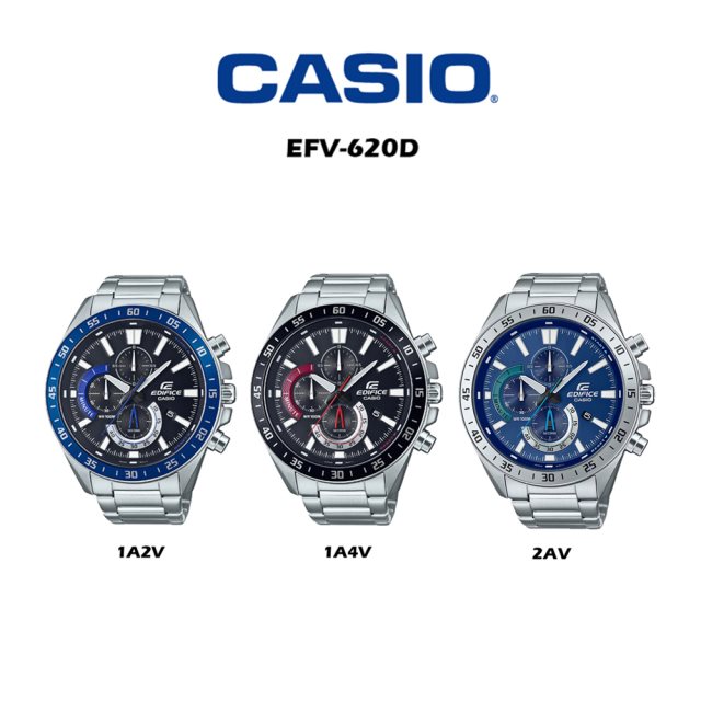 【CASIO 卡西歐】EDIFICE EFV-620D 商務運動賽車三眼計時帶日期不鏽鋼經典腕錶