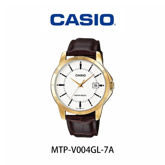 【CASIO 卡西歐】MTP-V004GL-7A復古文青指針大錶面帶日期皮腕錶