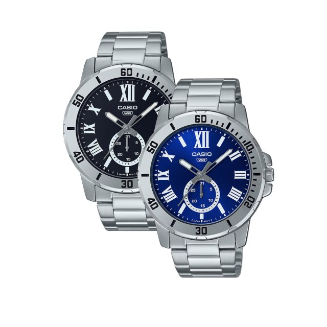 【CASIO 卡西歐】潮流時尚不鏽鋼三針腕錶羅馬數字MTP-VD200D