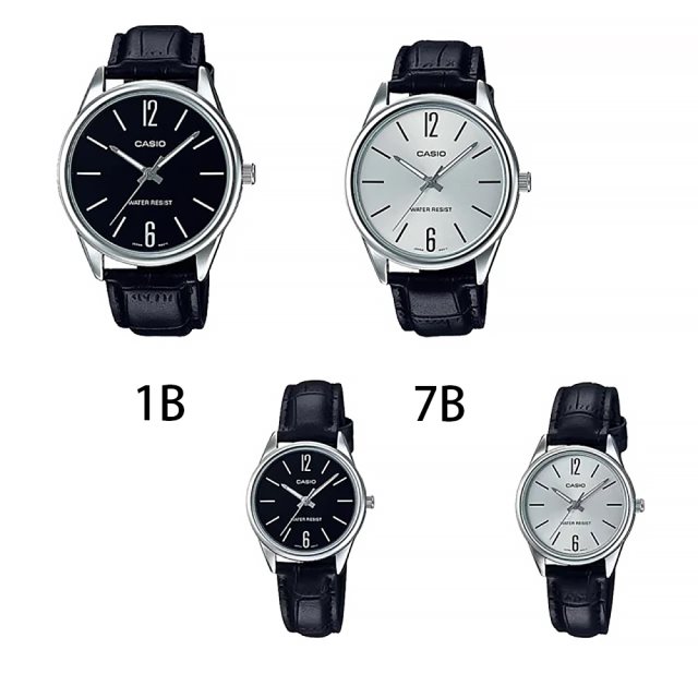 【CASIO 卡西歐】MTP-V005L商務紳士大三針皮革腕錶/黑白x銀框/