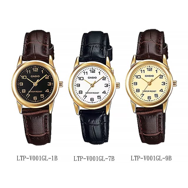 【CASIO 卡西歐】LTP-V001GL復古時尚典雅簡約數字刻度 壓紋皮革手錶