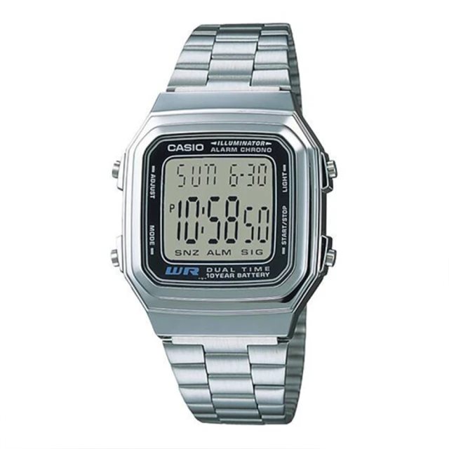 【CASIO 卡西歐】A178WA-1A 不鏽鋼弧邊方型時尚質感多功能電子手錶
