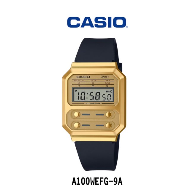 【CASIO 卡西歐】A100WEFG-9A 經典復古多功能金屬元素簡約LED電子手錶