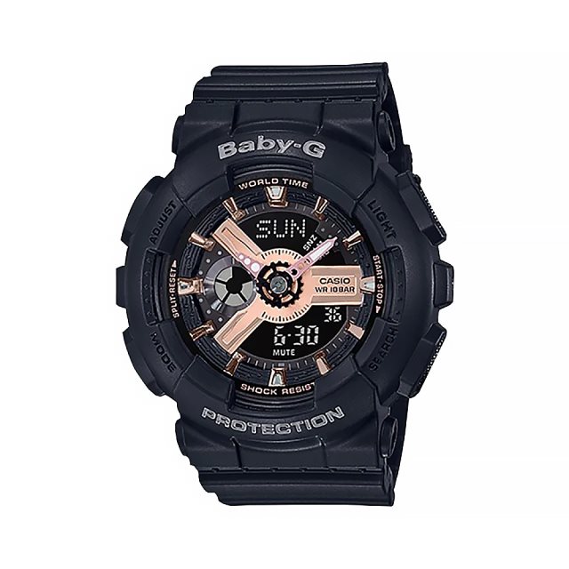 【CASIO 卡西歐】BA-110RG-1ADR BABY-G 經典復古多功能電子雙顯玫瑰金街頭時尚手錶