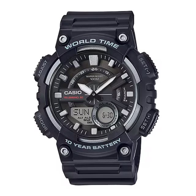【CASIO 卡西歐】AEQ-110W-1AVDF 世界時間時尚質感多功能雙顯電子手錶