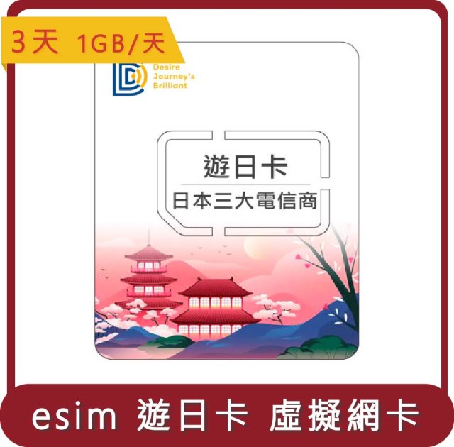 【DJB】桃苗選品—日本ESIM 遊日卡 3天 (每日1GB高速) 虛擬網卡