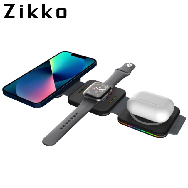 【Zikko】五合一摺疊夾心無線充電座ZK-CG01（黑/白）