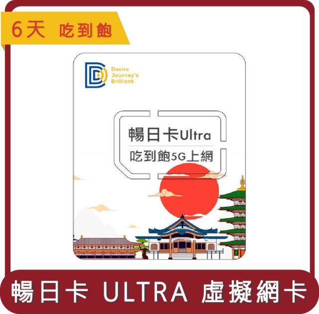 【DJB】桃苗選品—日本ESIM 暢日卡 ULTRA 6天 (吃到飽5G上網) 虛擬網卡