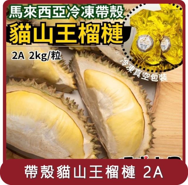 【阿成水果】桃苗選品—馬來西亞冷凍帶殼貓山王榴槤 2A(2kg/粒)