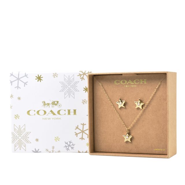 【COACH】 星星針式耳環/項鍊禮盒-金色