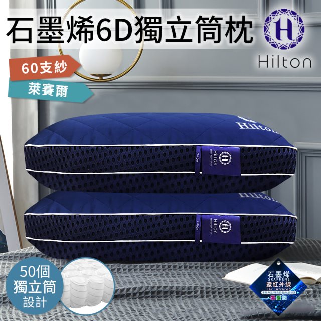 【Hilton 希爾頓】復古格紋。負離子石墨烯萊賽爾6D超彈力可水洗獨立筒枕(水洗枕/枕頭/床的獨立筒枕)(B0115-BX)