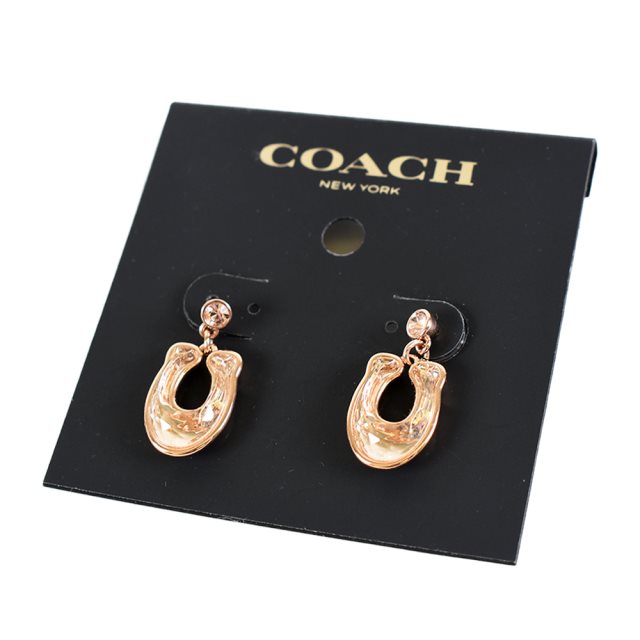 【COACH】 專櫃款 C字刻面水晶針式耳環-玫瑰金