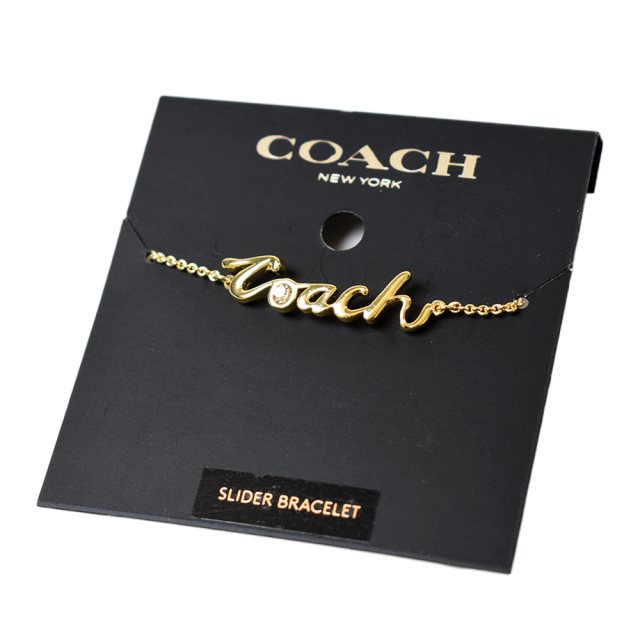 【COACH】 晶鑽草寫COACH可調式手鍊-金色