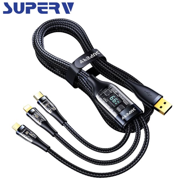 【SuperV】 3in1 66W多功能數顯快速充電線rt66-120cm