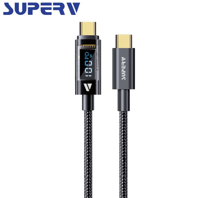 【SuperV】rt100 100W Type-C to C 數顯快速充電線rt100-120cm