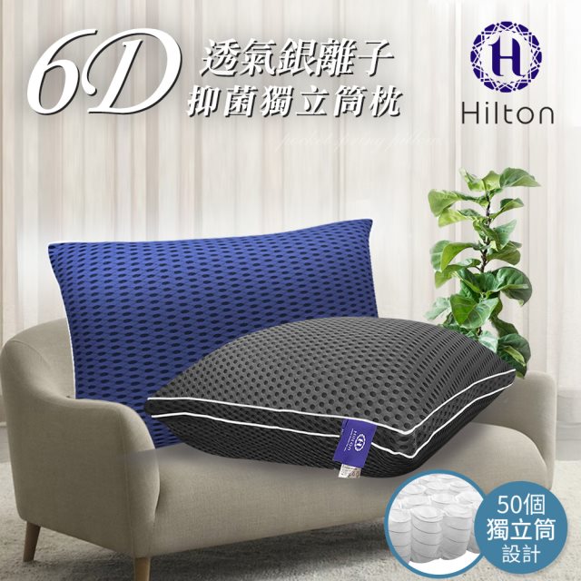 【Hilton 希爾頓】6D超涼感透氣銀離子抑菌獨立筒枕/二色任選(透氣枕/超涼/酷涼/枕頭)(B0109)