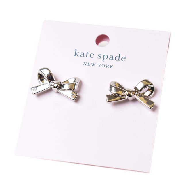 【KATE SPADE 】 蝴蝶結針式耳環-銀色