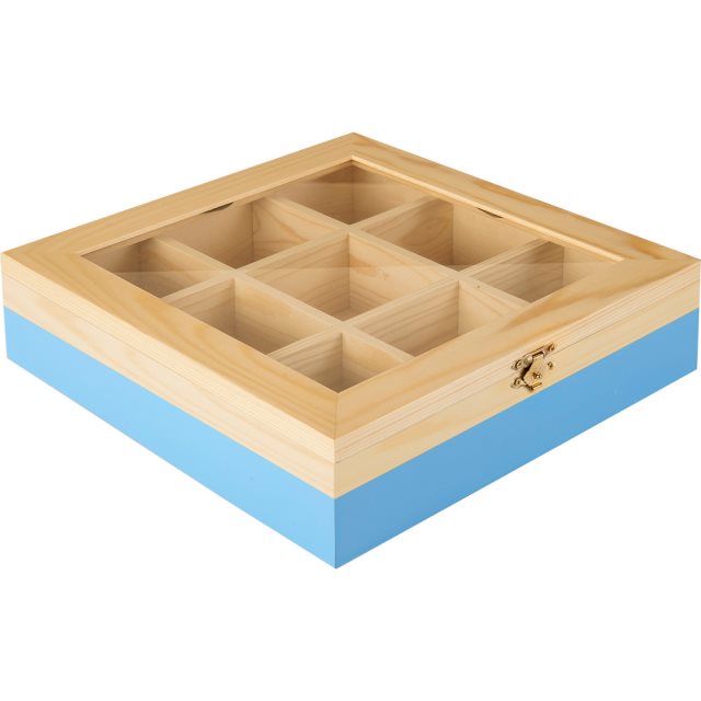【ibili】9格木質茶包收納盒(藍)  |  咖啡包收納盒 防塵收納盒 茶具