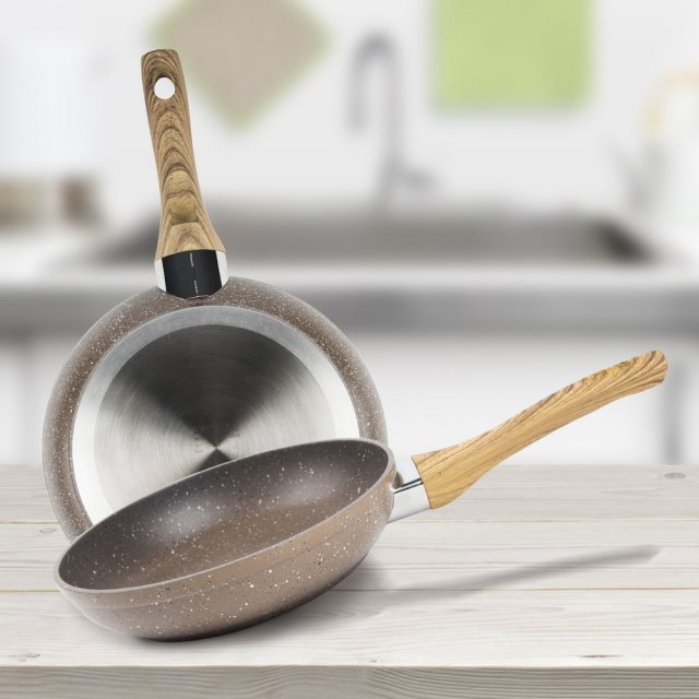 【EXCELSA】Wood&Stone石紋不沾平底鍋(24cm)  |  平煎鍋