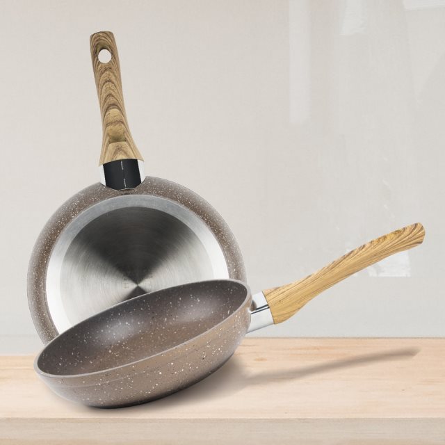 【EXCELSA】Wood&Stone石紋不沾平底鍋(20cm)  |  平煎鍋