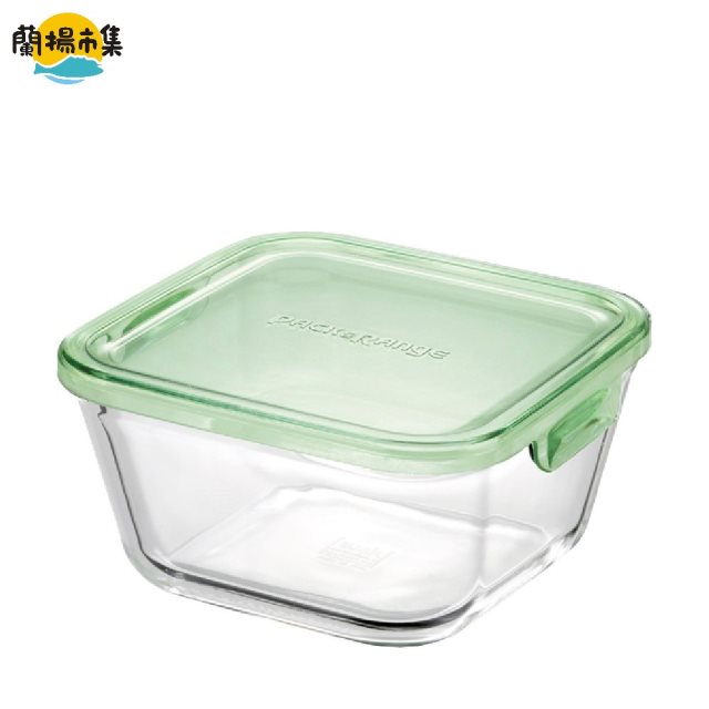 【日本iwaki】耐熱玻璃微波密封保鮮盒 方蓋/綠色 1L