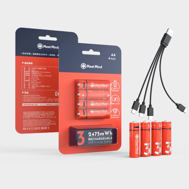 Meet Mind USB C AA/3號 可充電式鋰電池4入一卡