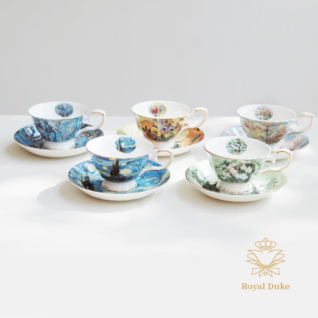【Royal Duke】梵谷油畫系列-骨瓷五杯(5碟禮盒組)
