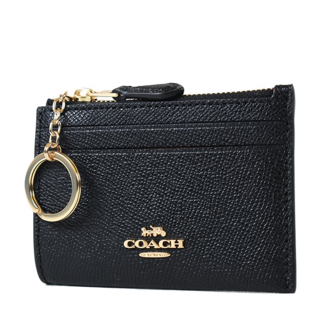 【COACH】 金字防刮皮革證件鑰匙零錢包-黑色