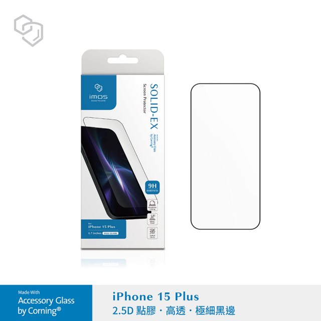 【IMOS】(2.5D點膠高透)超細黑邊康寧玻璃貼for iPhone 15 Plus/15 Pro Max